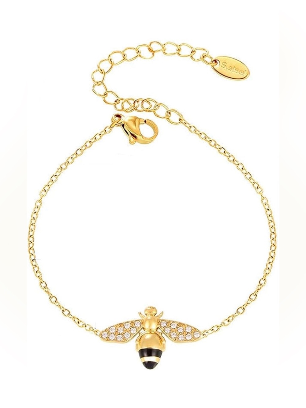 Honey Bee Charm Bracelet For Women Adjustable Chain Stainless Steel Cute CZ Inse